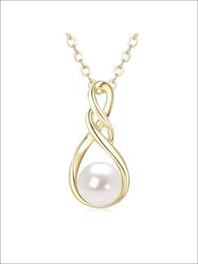 14K Gold Plated Freshwater Pearl Infinity Pendant Necklace Dainty Lobster Clasp